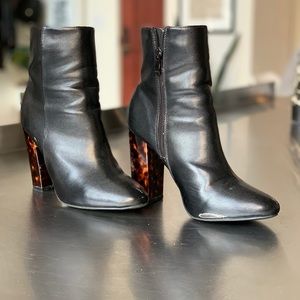 Leather Boots with Leopard Heel